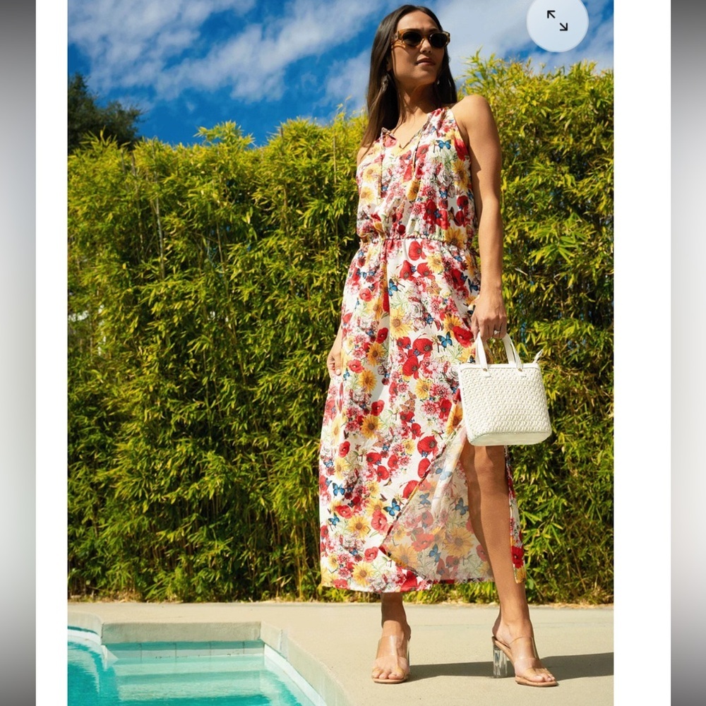 Draya x Valerie Perez Floral Maxi Dress Size M Halter Drawstring EUC